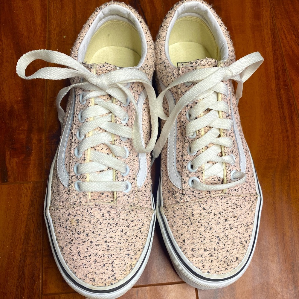 Vans 😻Old Skool Lace Up Low Top Sneaker Pink Sweater Dots Women's Size 8.5